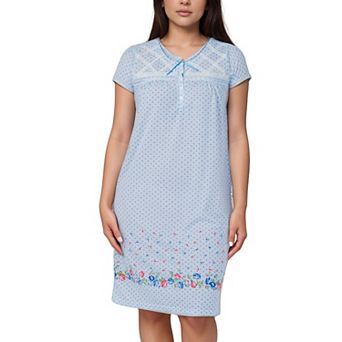 Women’s Polka Dot Floral Border Short Sleeve Cotton Blend Nightgown