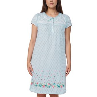Women’s Polka Dot Floral Border Short Sleeve Cotton Blend Nightgown