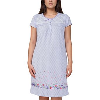 Women’s Polka Dot Floral Border Short Sleeve Cotton Blend Nightgown