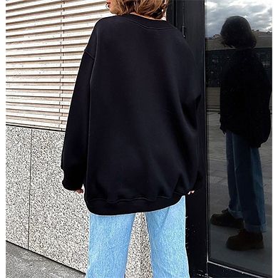 Women's Long Sleeve Loose Fit Crew Neck Pullover Sweatshirt