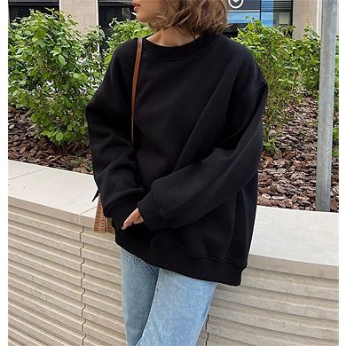 Women's Long Sleeve Loose Fit Crew Neck Pullover Sweatshirt
