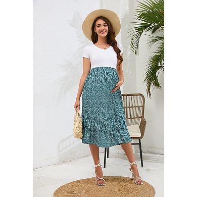 Women's Maternity High Waist Midi Skirt for Pregnancy