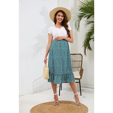 Women's Maternity High Waist Midi Skirt for Pregnancy