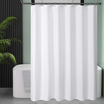 Waffle Fabric Shower Curtain, Heavy Duty Polyester, Hotel Quality