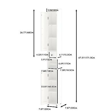 Slim White MDF Freestanding Bathroom Storage Cabinet With Drawer And Adjustable Shelves