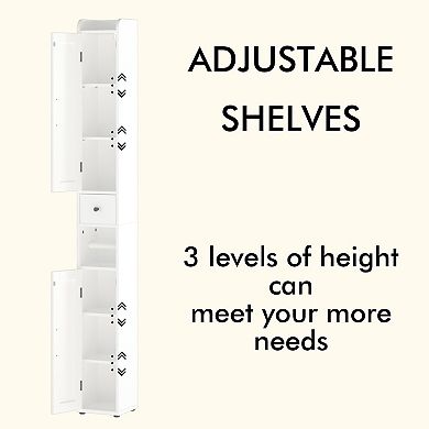 Slim White MDF Freestanding Bathroom Storage Cabinet With Drawer And Adjustable Shelves