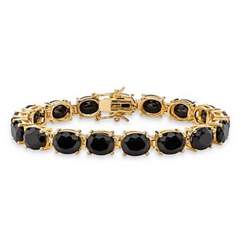 PalmBeach Jewelry Genuine Black Onyx Gold-Plated Oval-Cut Tennis Bracelet 7.5"