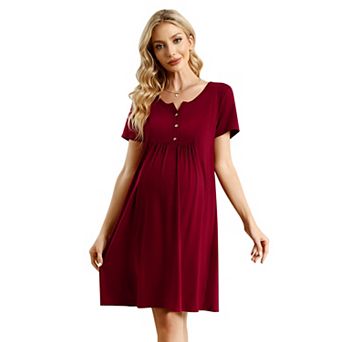 Women's Maternity Dress Short Sleeve Henley Neck A-Line Casual Tunic Dress