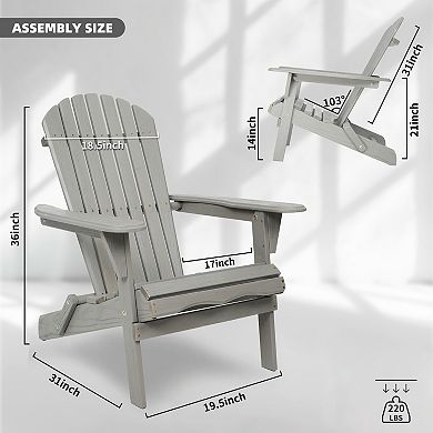 Natural Solid Wood Folding Adirondack Patio Chair Set of 2 with Weather Resistant Finish