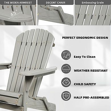 Natural Solid Wood Folding Adirondack Patio Chair Set of 2 with Weather Resistant Finish