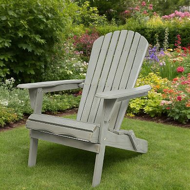Natural Solid Wood Folding Adirondack Patio Chair Set of 2 with Weather Resistant Finish
