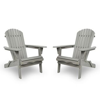 Natural Solid Wood Folding Adirondack Patio Chair Set of 2 with Weather Resistant Finish