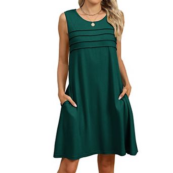 Women's Crew Neck Sleeveless Loose Midi Dress with Side Pockets