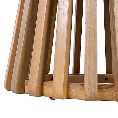 Outdoor Acacia Round Wood Patio Side Table, 15.75" Diameter, Light Teak Finish