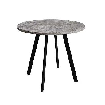 Modern Minimalist Circular Dining Table 33.5 in Gray Cement Texture with Triangular Iron Brackett