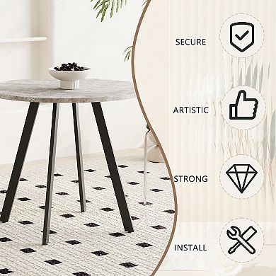 Modern Minimalist Circular Dining Table 33.5in Gray Cement Texture with Triangular Iron Brackett