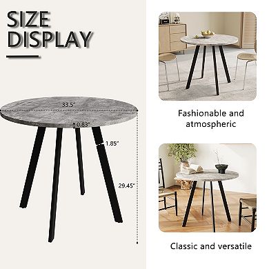 Modern Minimalist Circular Dining Table 33.5in Gray Cement Texture with Triangular Iron Brackett