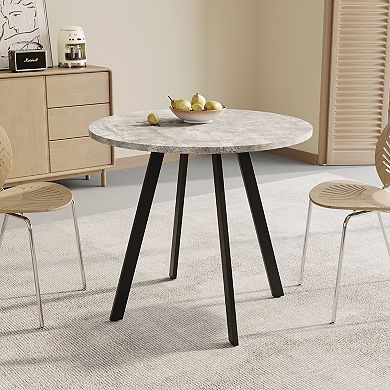 Modern Minimalist Circular Dining Table 33.5in Gray Cement Texture with Triangular Iron Brackett