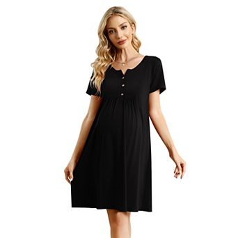 Women's Henley Neck Maternity Dress Short Sleeve A-Line Casual Tunic Dress
