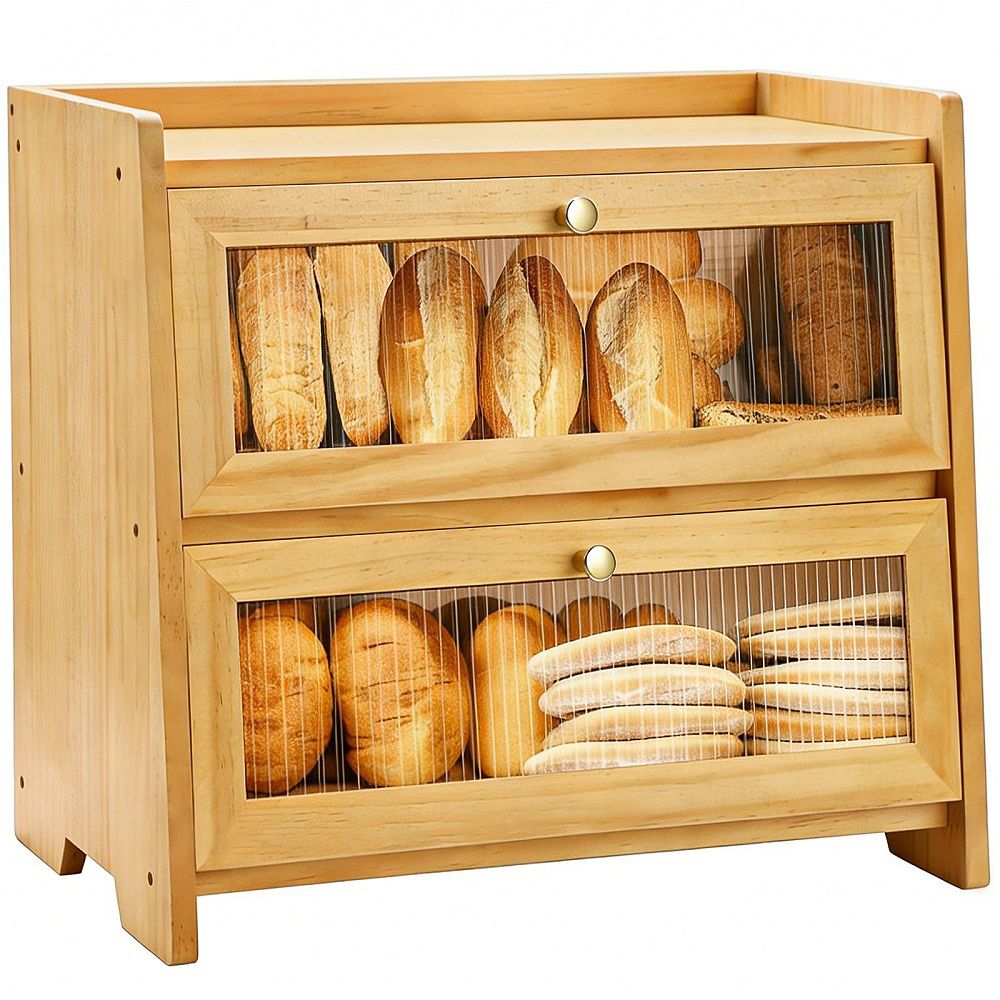 Bread Box for Kitchen Countertop, Corner Wooden Bread Storage Organizer ...