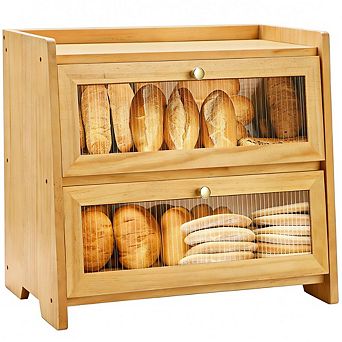 Bread Box for Kitchen Countertop, Corner Wooden Bread Storage Organizer & Decor, Ideal Gift