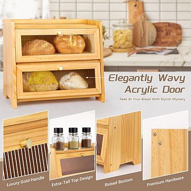 Bread Box for Kitchen Countertop, Corner Wooden Bread Storage Organizer & Decor, Ideal Gift