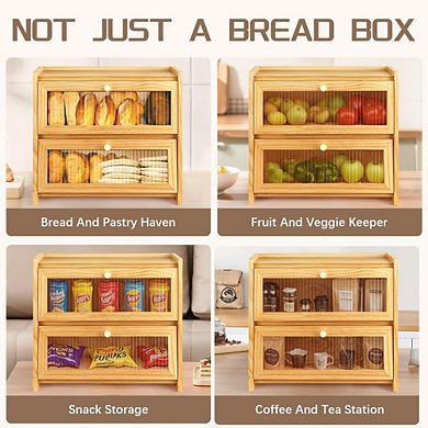 Bread Box for Kitchen Countertop, Corner Wooden Bread Storage Organizer & Decor, Ideal Gift