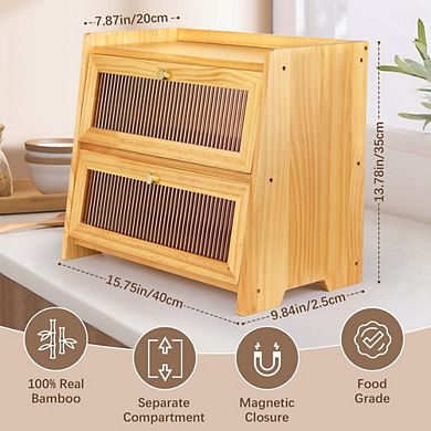 Bread Box for Kitchen Countertop, Corner Wooden Bread Storage Organizer & Decor, Ideal Gift