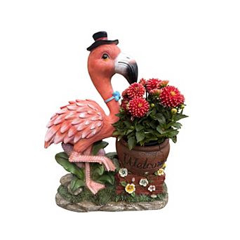 BAOURE 26.7-Inch Pink Resin Flamingo Solar LED Outdoor Welcome Planter Garden Statue