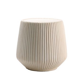 Off-White Magnesium Oxide Fluted Tapered Side Table, 16.54" Round Top, 19.69" Height and Base