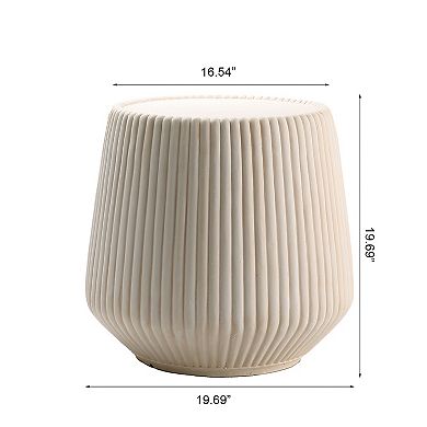 Off-White Magnesium Oxide Fluted Tapered Side Table, 16.54" Round Top, 19.69" Height and Base