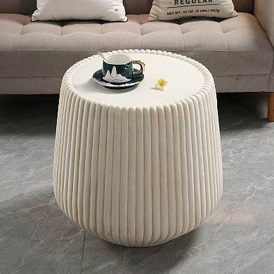 Off-White Magnesium Oxide Fluted Tapered Side Table, 16.54" Round Top, 19.69" Height and Base