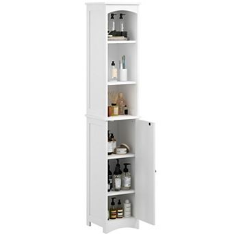 Slim White MDF 64.17-Inch Tall Freestanding Bathroom Cabinet with Adjustable Shelves