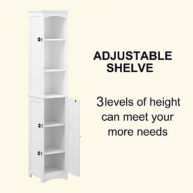 Slim White MDF 64.17-Inch Tall Freestanding Bathroom Cabinet with Adjustable Shelves