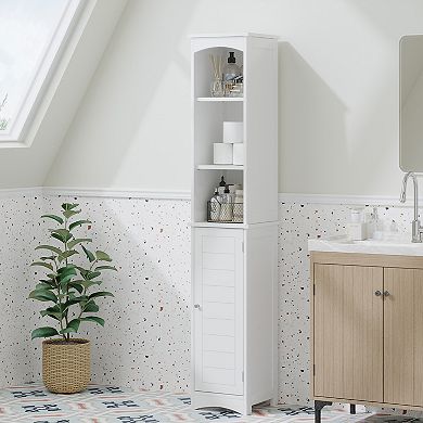 Slim White MDF 64.17-Inch Tall Freestanding Bathroom Cabinet with Adjustable Shelves
