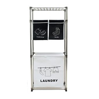 BAOURE 3 tier Laundry Sorter Rack with Top Shelf and 3 Removable Fabric Organizer Bags