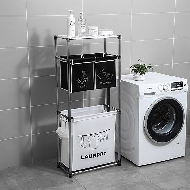 BAOURE 3-Tier Laundry Sorter Rack with Top Shelf and 3 Removable Fabric Organizer Bags