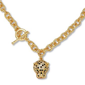 Marquise Cut Green Crystal Goldtone Link Necklace, 19 in