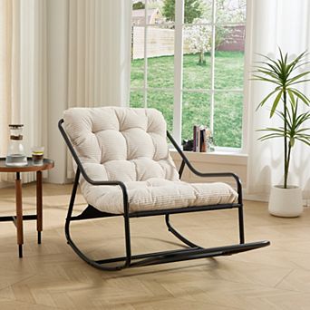 Outdoor Rocking Chair with Ultra-Thick Comfortable Cushion, Adjustable Swing Range
