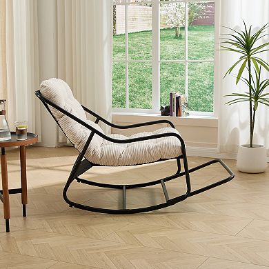 Outdoor Rocking Chair with Ultra-Thick Comfortable Cushion, Adjustable Swing Range