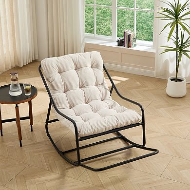 Outdoor Rocking Chair with Ultra-Thick Comfortable Cushion, Adjustable Swing Range