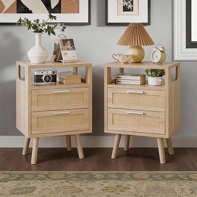 Set of 2 Modern Storage Bedside Tables with 2 Drawers
