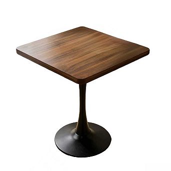 Mid Century Modern Square Dining Table 27.6" Tulip Pedestal Base, Walnut Color