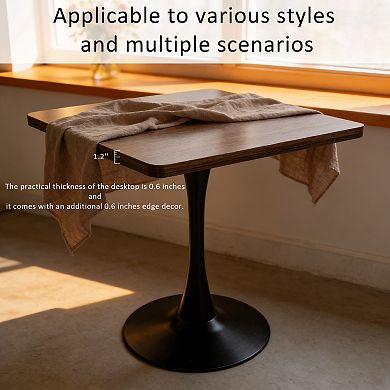 Mid Century Modern Square Dining Table 27.6" Tulip Pedestal Base, Walnut Color