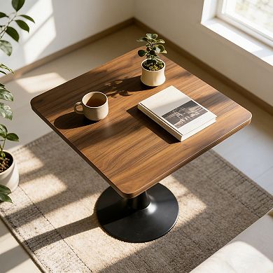Mid Century Modern Square Dining Table 27.6" Tulip Pedestal Base, Walnut Color