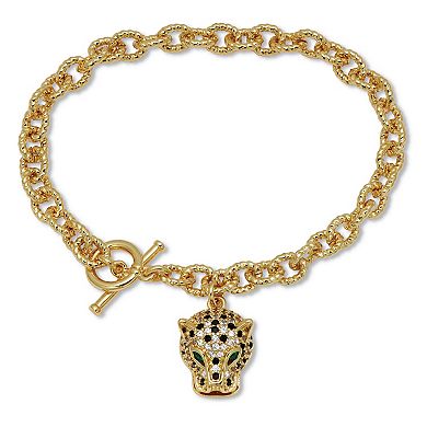 Marquise Cut Green Crystal Goldtone Charm Bracelet, 8 inches