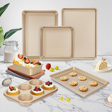 6-Piece Nonstick Bakeware Set, Stackable Carbon Steel Pans for Baking & Roasting