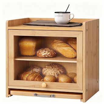 100% Bamboo Double Layer Bread Box for Kitchen Countertop, Vintage Bread Bin with Cutting Board