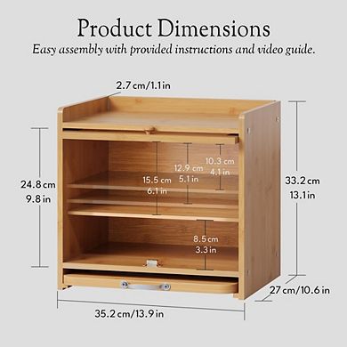 100% Bamboo Double Layer Bread Box for Kitchen Countertop, Vintage Bread Bin with Cutting Board