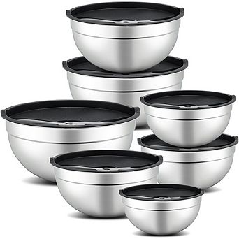 7 pc Stainless Steel Mixing Bowls with Lids Durable & Dishwasher Safe